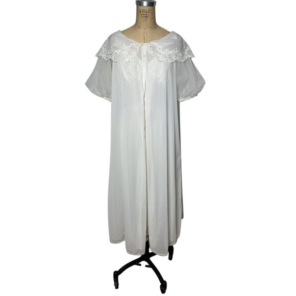 1950s white peignoir 2 pce set nightgown and robe by Rogers Size S - Picture 4 of 10